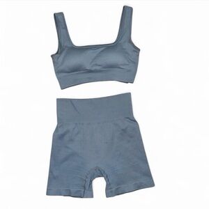 Blue Ribbed Workout Set